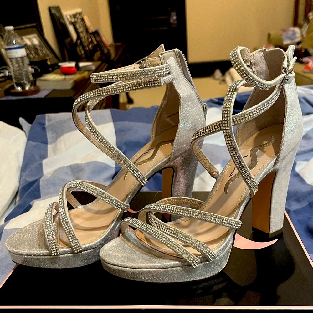 Nina Crystal Block Heel Sandals